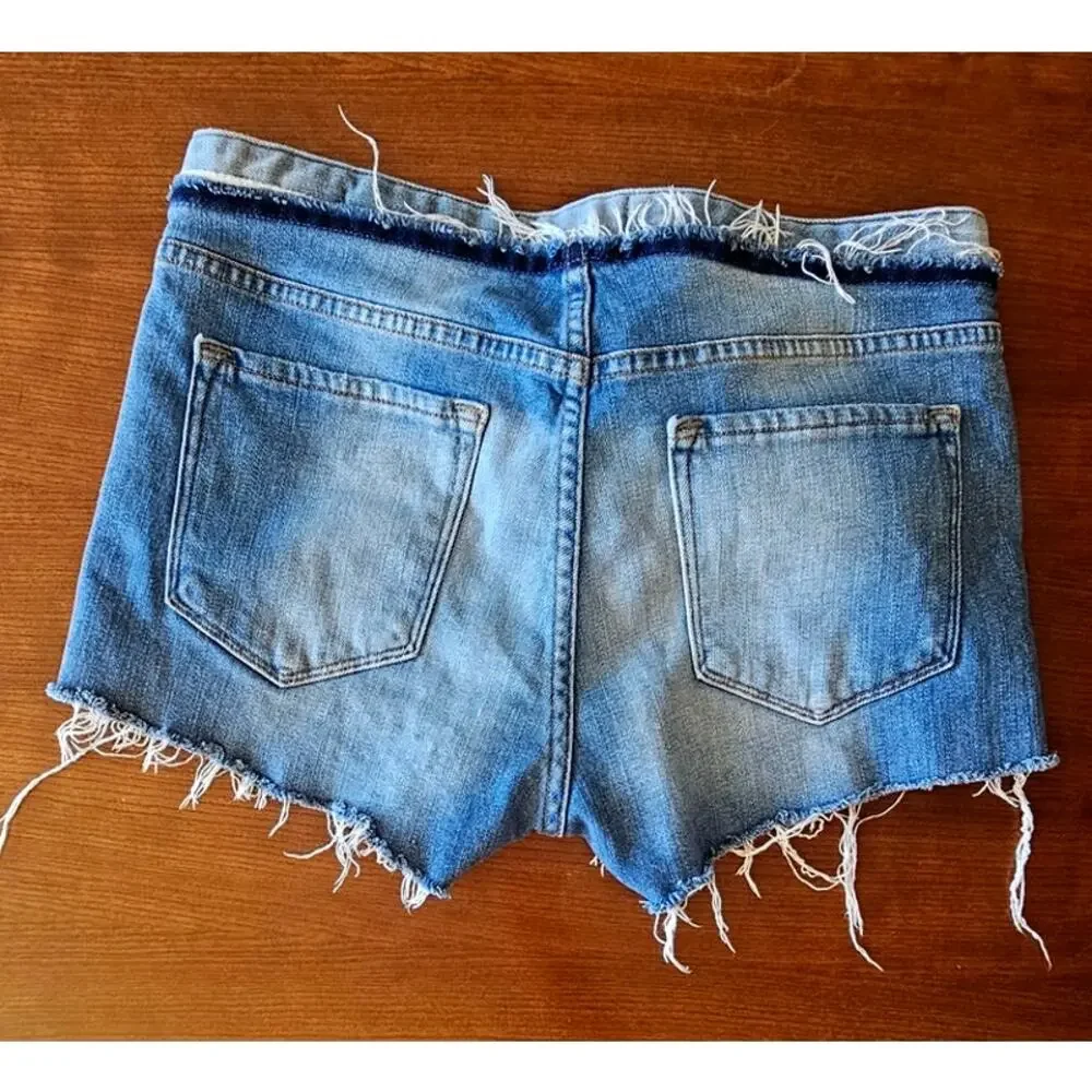 FRAME Jean Shorts Le Cutoff Tie-Waist, Denim, Released Edges, Mid Rise Sz 27 - Picture 8 of 9